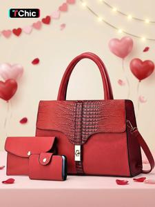 〖Valentines Day〗Women's Top Handle Bag Set, Premium Three-Piece Handbag & Crossbody Design, Soft Material, Ideal for Daily Use, Valentine's Day Gift