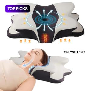 Double-sided neck pillow, dual-height memory foam pillow, cool breathable pillowcase, enlarged armrest area, center groove design, zoned contour pillow, Soft for Side Sleep Stomach Sleeping and Back Sleepers