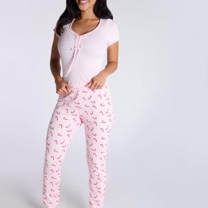 Boux Avenue Candy Cane Ribbed Pyjama Set Short Sleeve Top and Leggings Nightwear