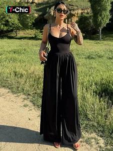 Women's Plain Criss Cross Backless Ruched Wide Leg Jumpsuit, Casual Solid Sleeveless Spaghetti Strap Jumpsuit for Summer, Ladies Clothes for Everyday Daily Wear, Womenswear