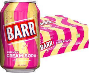 24 Pack American Cream Soda, Zero No Sugar Sparkling Soft Drink with a Creamy Taste of American Cream Soda Fizzy Pop, 24 x 330ml Cans