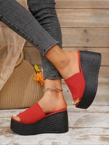 Women's Fashionable Solid Color Wedge Sandals, Casual Comfortable Breathable Sandals for Summer, Female All-match Round Toe Shoes for Daily Wear, Girl