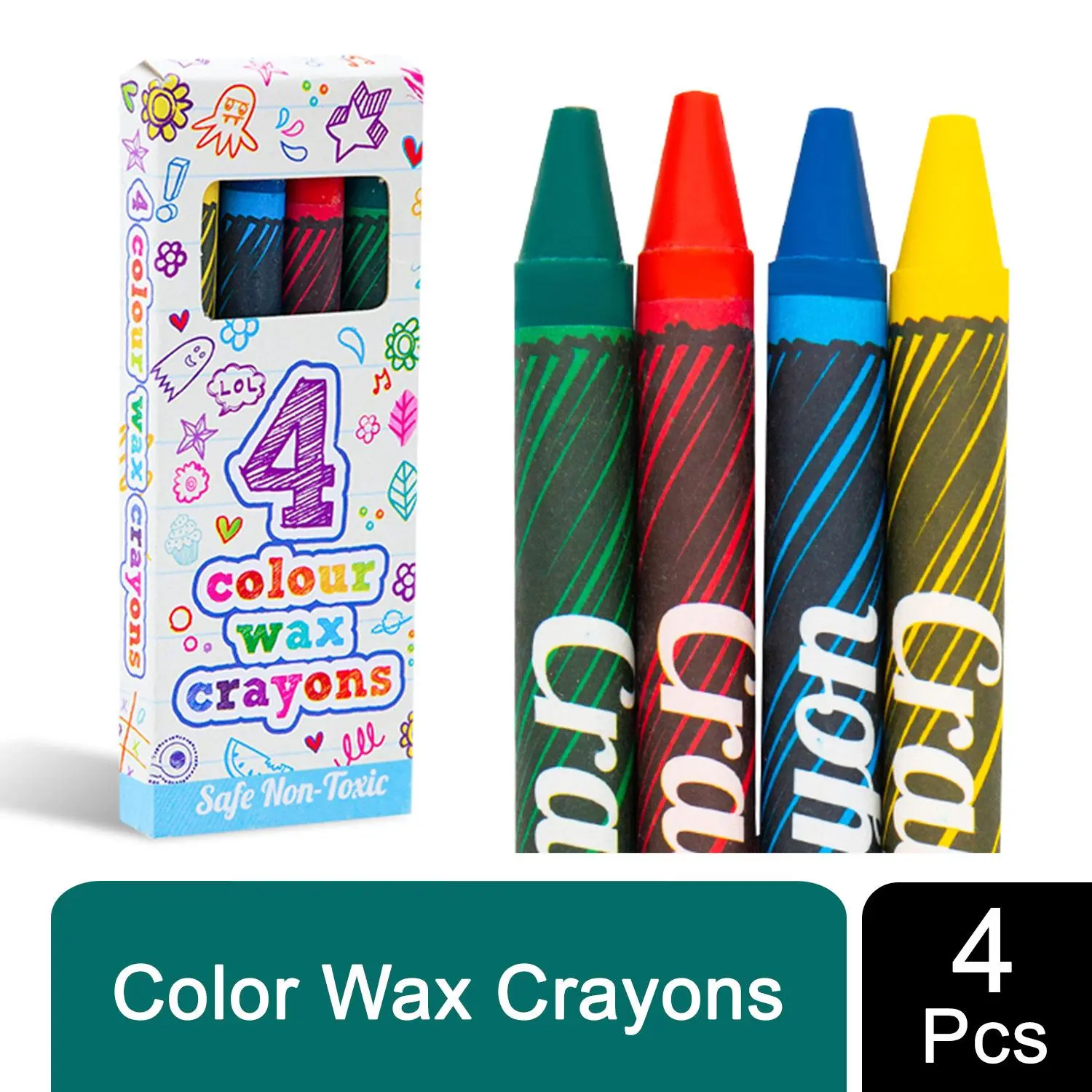 Henbrandt Henbrandt Safe and Non-Toxic 4 Mini Assorted Colours Children's Wax Crayons Multicoloured