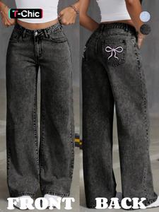 Women's Embroidering Design Pocket Button Fly Denim Pants, Casual Basic Fashion Comfy Trousers for Daily Wear, Ladies Bottoms for All Seasons, Love Handles Low Waist Jeans