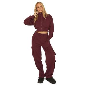 Lizzie Womenswear Rebellious Fashion Marl Cropped Cargo Lounge Co-ord Set