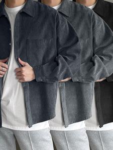 Men's Solid Color Corduroy Shirt, Casual Long Sleeve Button Up Top for Fall & Winter, Men's Clothes for Daily Wear