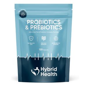 Hybrid Health Probiotics & Prebiotics Supplement | 120 Capsules | 100 Billion CFU Per Serving | Vegan, Non-GMO