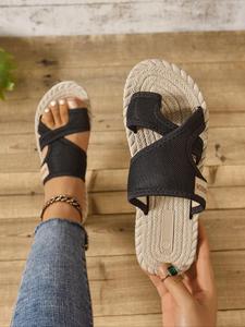 Women's Fashionable Plain Color Slides, Casual Comfortable Flat Sandals for Summer, Lightweight Breathable Slides for Beach Vacation, Walking Shoes