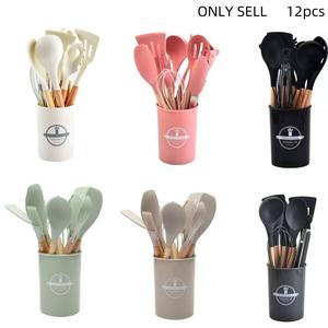 Modern Silicone Kitchen Cooking Utensils Set, 12pcs/set Including Spatula, Spoon, Tongs, Whisk, Basting Brush, Cooking Utensils Set with Storage Basket, Kitchen Utensils Set