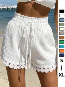 High-Waisted Lace Sleep Pants for Women, Soft Fabric Summer Loose Wide Leg Hotpants, Casual Beach Vacation Wear, Y2K Style