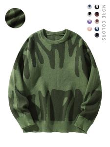 Unisex Men's Round Neck Drop Shoulder Hip Hop Sweater, Regular Fit All Over Print Long Sleeve Knitting Pullover, Drippy Outfits, Going Out Outfit