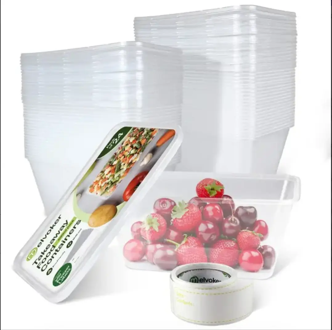 Melvoker 24Pcs Round Food Containers with Lids – 1000ml (32oz)