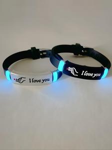 Personalized Couple Luminous Silicone Bracelet, Couple Bracelets, Cute Heart & Letters Pattern Bracelet for Women & Men, Fashionable Jewelry, Fashion Black Accessories for Party, Daily Clothing Decor, Love Message Bracelet, Couples Gifts, Cute Jewelry