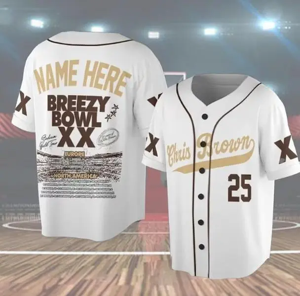 Unisex Chris Brown Breezy Tour 2025 Baseball Jersey – White Concert Merch, Fan Gift