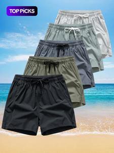 Men's Letter Print Zipper Pocket Shorts, Regular Fit Casual Drawstring Waist Split Hem Shorts for Daily Outdoor Wear, Men Bottoms for All Seasons