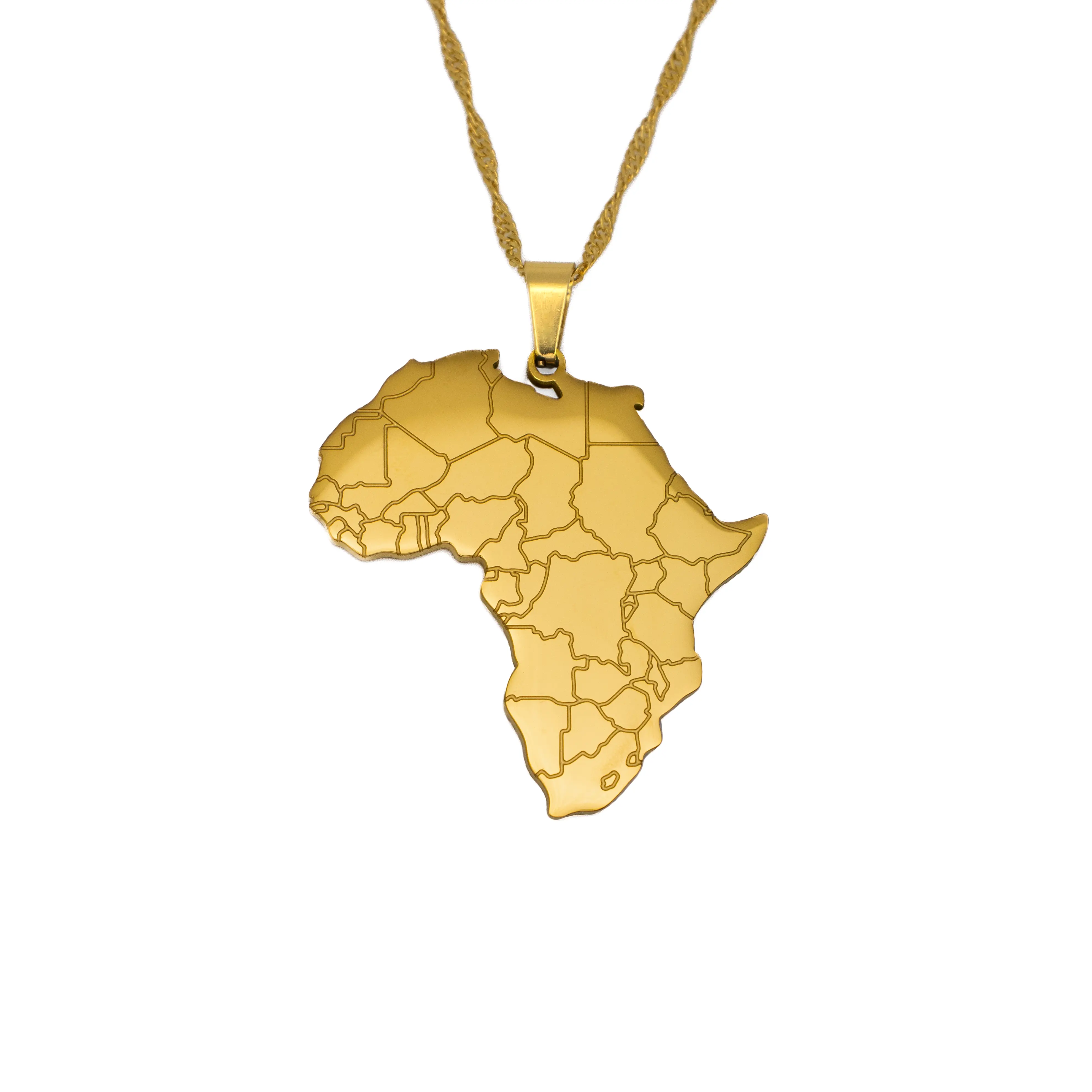 Engraved Africa Map Necklace