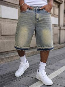 Hot🔥 Men's Vintage Washed and Distressed Denim Shorts | Non-Stretch Loose American Street Style Summer Men's Shorts | Unisex Vintage Bleached Blue Denim Shorts | TikTok Made Me Buy It!