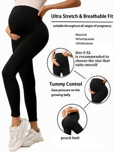 Maternity's Solid High Waist Pregnancy Leggings, Casual Comfy Breathable High Stretch Seamless Yoga Leggings for Pregnancy,  Maternity Clothing, Maternity Bottoms for All Seasons
