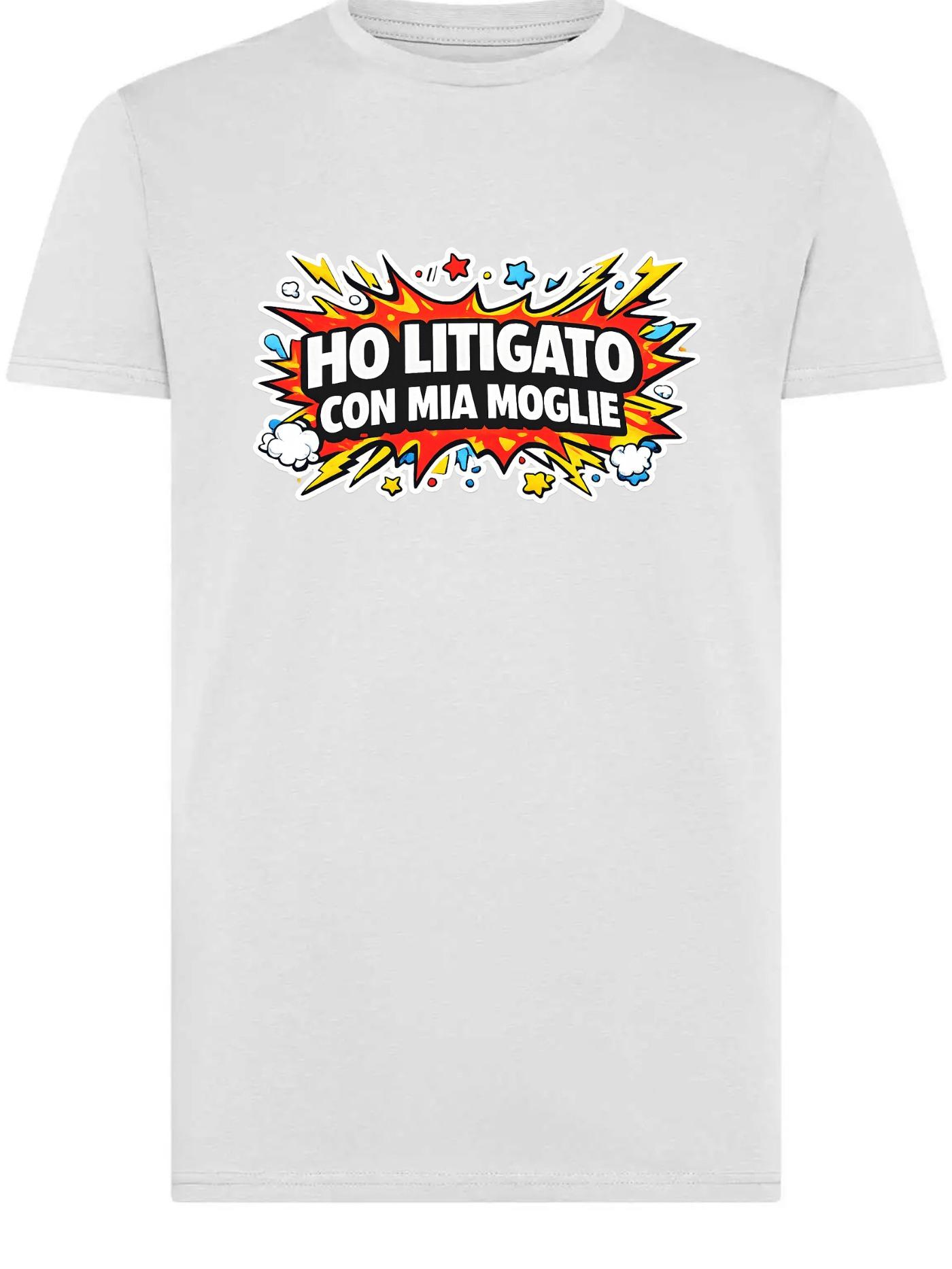 T-shirt divertente “HO LITIGATO CON MIA MOGLIE” – Stile Fumetto Pop Art