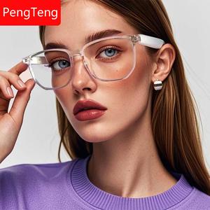 New GS-03 Bluetooth smart glasses, dual motherboards, dual magnetic charging, classic transparent TR90 eyeglass frame, equipped with gradient polarized lenses and anti blue light lenses, highlighting high-end quality, student opening gift, holiday gift
