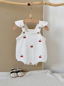 Baby Girls' Cute Embroidered Romper, Spring & Fall Soft Fabric, Above the Knee Loose Fit Jumpsuit, Adorable Infant Clothing, Baby Clothes Girl
