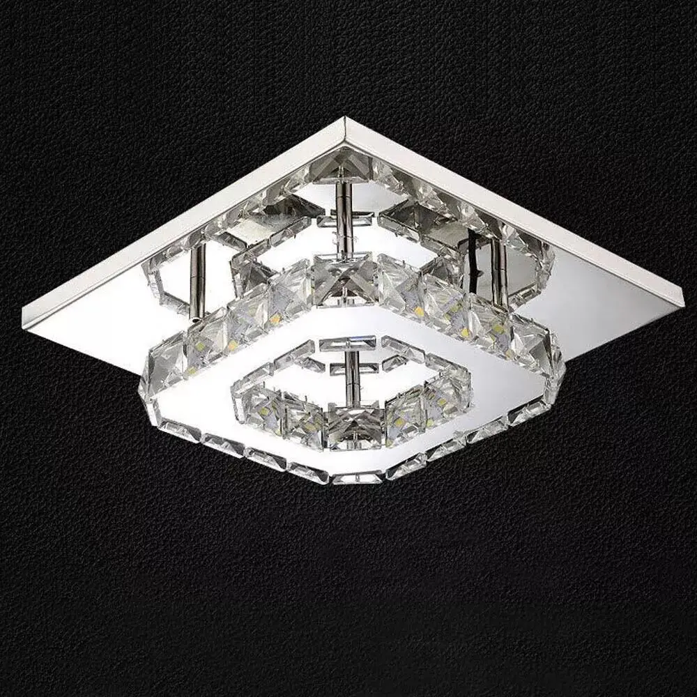 LED Square Crystal Chandelier Ceiling Pendant Light for Living Room - Ideal for Modern Bathrooms and Bedrooms