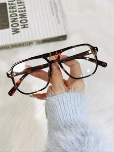 Tortoiseshell Pattern Oversized Anti-Blue Light Glasses, Unisex PC Frame, Lightweight Pilot Design, Modern Fashion Eyeglasses for Work, Daily Decor, Accessories for Women