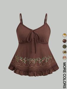 Women's Floral Embroidery Cami Top, Boho Sleeveless Top for Beach Holiday Vacation, Ladies Clothes for All Seasons, Camisole ，babydoll tops