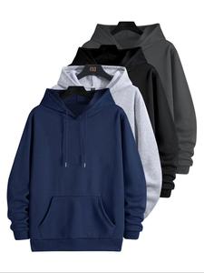 Men's Solid Color Hoodie, Casual Loose Long Sleeve Hooded Sweatshirt for Spring & Fall, Men's Top for Daily Wear