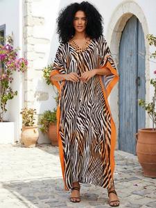 EDOLYNSA Striped Women's Boho Casual Kaftan Long Casual Loose Dress Oversized Chic Bohemian House Robe Beachwear Vacation Bathing Suit Cover Up Lounge Wear Casual Bohemian Fashion