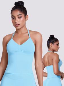 Women's Sexy Sleeveless Yoga Vest Top, Thin Strap Halter Neck Tank, Sporty Cami Top, Solid Color Running & Pilates Wear, Comfortable Sportswear