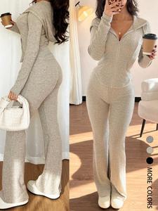 Women's Hooded Sweatshirt Set, Casual Fleece Lined Pullover, Long Sleeve Drop Shoulder Design, Fall & Winter Fashion