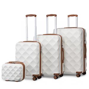 [MissLulu Bags] Bumpy Diamond Design Ultralight ABS and Polycarbonate 20''/24''/28'' Luggage Suitcase with TSA Lock and 13'' Vanity Case - Cream and Brown