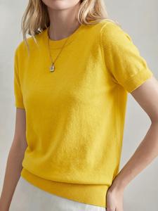 Women's Basic Solid Crew Neck Knit Top,Casual Short Sleeve Jumper, Minimalist Commute Knitted Piece,Fashion Ladies Sweater for Spring & Summer,White Black Blue Tops
