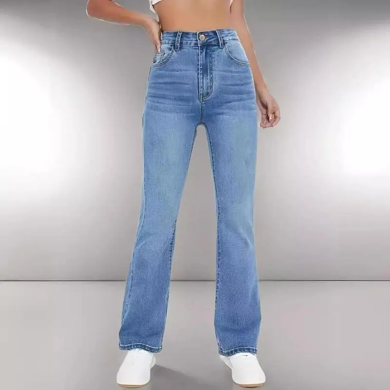 Miss Jeans Outfit Chic Women's High-Waisted Straight-Leg Denim Jeans with Slant Pockets – Trendy and Comfortable Casual Pants for Work Daily Wear Shopping Travel Weekend Outings and Social Gatherings Versatile and Easy to Style for Any Occasion Womenswear