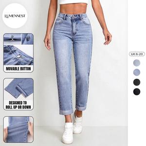 KatchMe & LUMENNEST Women's Street Mid-Rise Tapered Jeans, Cozy Fall Outfits for Women Lady, Chic Women's Bottom, Leisure Denim Trousers, Street Womenswear