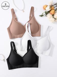 3PCS Simple Casual Soft Comfortable Jelly Bra, Wireless Adjustable Straps, Women's Daily Wear Underwear, Bras for Everyday Use