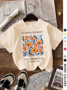 Women's Floral & Letter Print Round Neck Graphic Tee, Vintage Trendy Casual Streetwear Short Sleeve T-shirt for Daily Wear, Ladies All Seasons Outfit, Top
