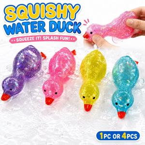 1/2/4 Colors Glitter Filled Duck Squishy Super Soft Stretchy Stress Ball Non-Toxic Washable Fidget Toy for Kids Adults Animal Fidgets