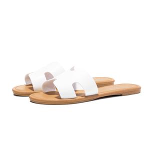 FITORY Women's H-Shaped Flat Slide Sandals, Casual Round Toe Cutout Slippers with Lightweight Cushioned Sole, Fashion Slip-On Summer Slides