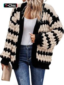 Women's Colorblock Drop Shoulder Cardigan, Casual Long Sleeve Open Front Knitwear for Fall & Winter, Fashion Women's Knit Clothing for Daily Wear