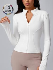 Women's Zip Up Sports Jacket, Tight Long Sleeve Sports Top, Ladies Sportswear Clothing for Spring Indoor Outdoor Wear, Yoga Jacket