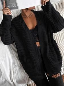 Women's Halloween Themed Plain Textured Pocket Open Front Cardigan, Casual Long Sleeve Cardigan, Ladies Knitwear for Fall Daily Wear