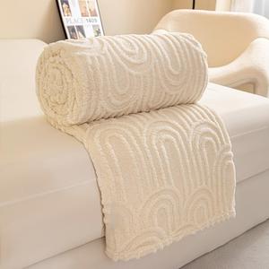 Solid Color Jacquard Blanket, Soft Comfortable Throw Blanket, Warm Napping Blanket for Home Office Travel Camping Dormitory Sofa Bed