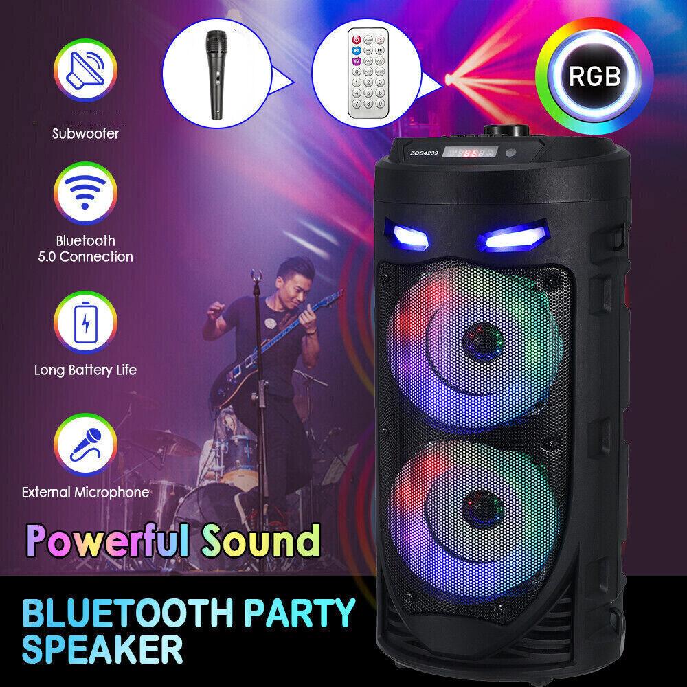 Portable Bluetooth 5.0 Party Speaker with Sub Woofer Heavy Bass Sound System MIC LED Lighting USB FM Radio Karaoke Input Adjustable Strap for Outdoor Use TWS Function UK Seller Fast Delivery Card Audio - Stereo, Cable Smartphone Colorful Remote Control