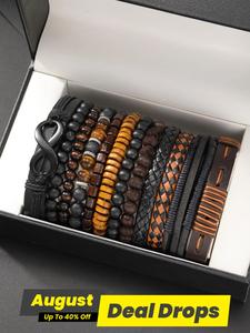 Men's Fashion Beads Bracelets (12pcs), Stackable Bracelets, Stretchy Rosary Bracelet, Fashion Jewelry for Party, Daily Clothing Decor, Trendy All-match & Exquisite Jewelry for Birthday Gift, Jewelry for Men, Beaded Braided Bracelet
