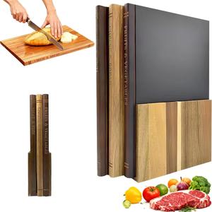 Book-Shaped Cutting Board Set, Wooden Chopping Board, Includes 3 Boards and Base, Ideal for Cutting Vegetables Cheese Bread Meat, Decorative Gift Set