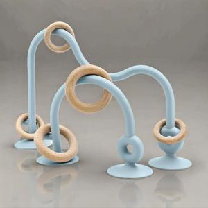 Baby Teething Toy, 1 Set Silicone & Natural Wood Baby Teether Toy, Montessori Sensory Highchair Toy, Suction Toys for Babies, Play Toy, Teething Relief Set