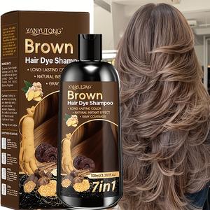 100ml 7-in-1 Herbal Brown Hair Dyeing Shampoo, gentle and non irritating for coloring, covers white hair, Root Touch Up, adds luster, contains ginger oil, biotin, rosemary oil, castor oil, etc., suitable for both men and women