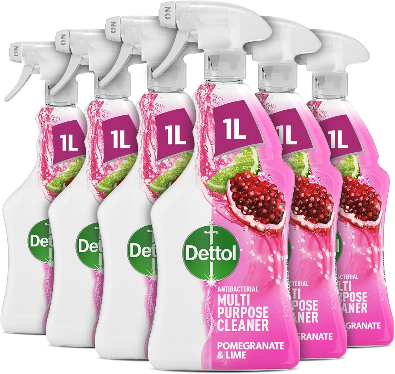 Dettol Antibacterial Disinfectant Spray, Pomegranate And Lime, 6-Pack (6X1L), Total 6L, Kills 99.99% Of Germs, Kitchen Household Cleaner, First Aid Box...